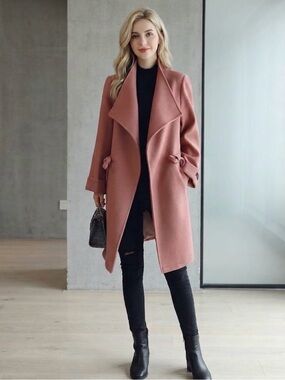🔴 Women’s Rose Dust Wool-Blend Long Coat